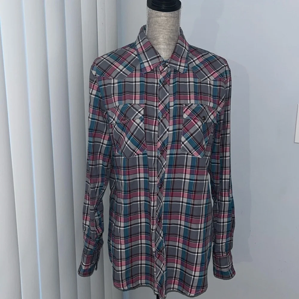 Jachs Just a Cheap Shirt Western Long Sleeve Plaid Cotton Pockets Size L